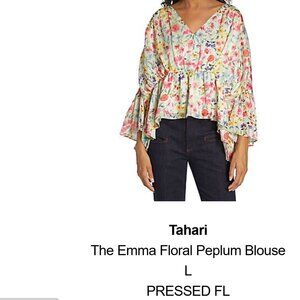 Tahari, The Emma Floral Peplum Blouse , Size Large